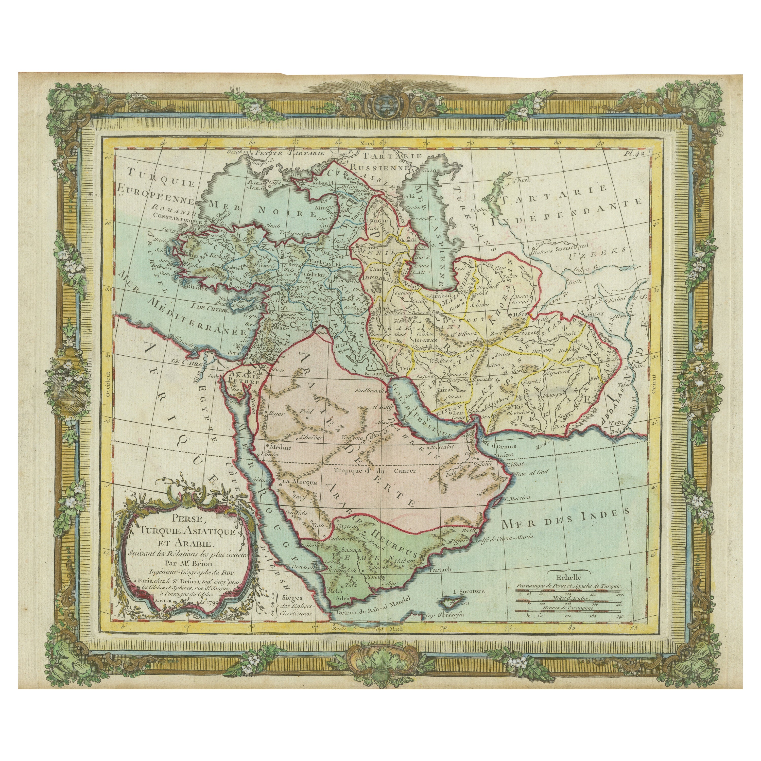 Carte ancienne du Moyen-Orient avec une grande Arabia, 1799