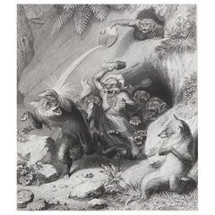 Original Antique Print After Heinrich Leutemann, Reynard the Fox and the Monkeys
