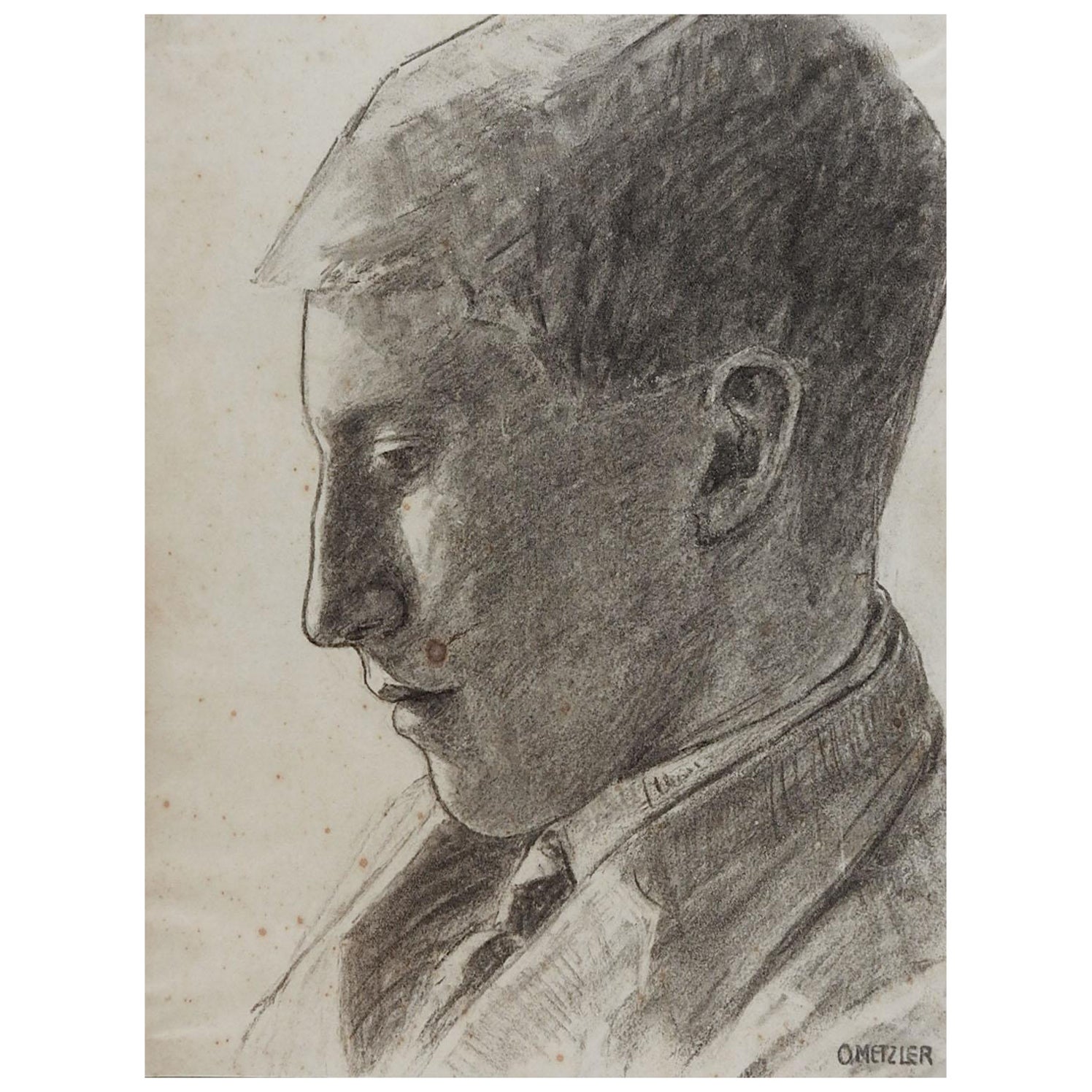Vintage Early 20th Century Portrait Drawing of Young Man