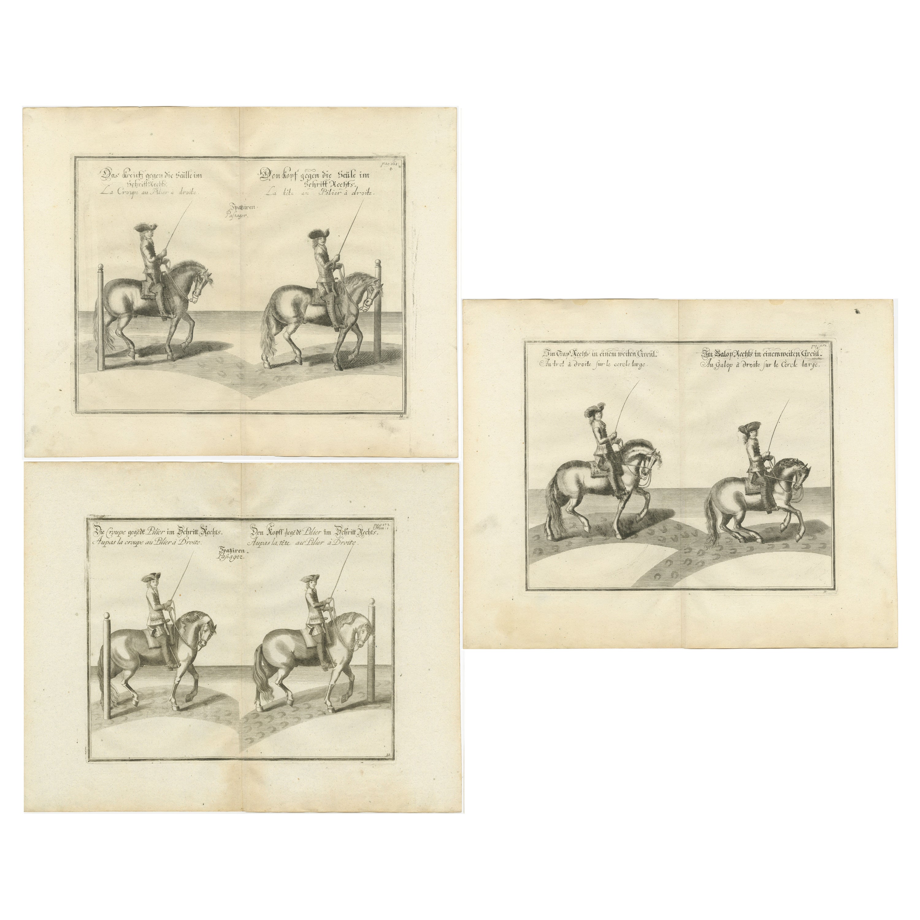 Set von 3 antiken Pferdereitdrucken
