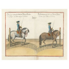 Original Antique Horse Riding Print with Hand Coloring