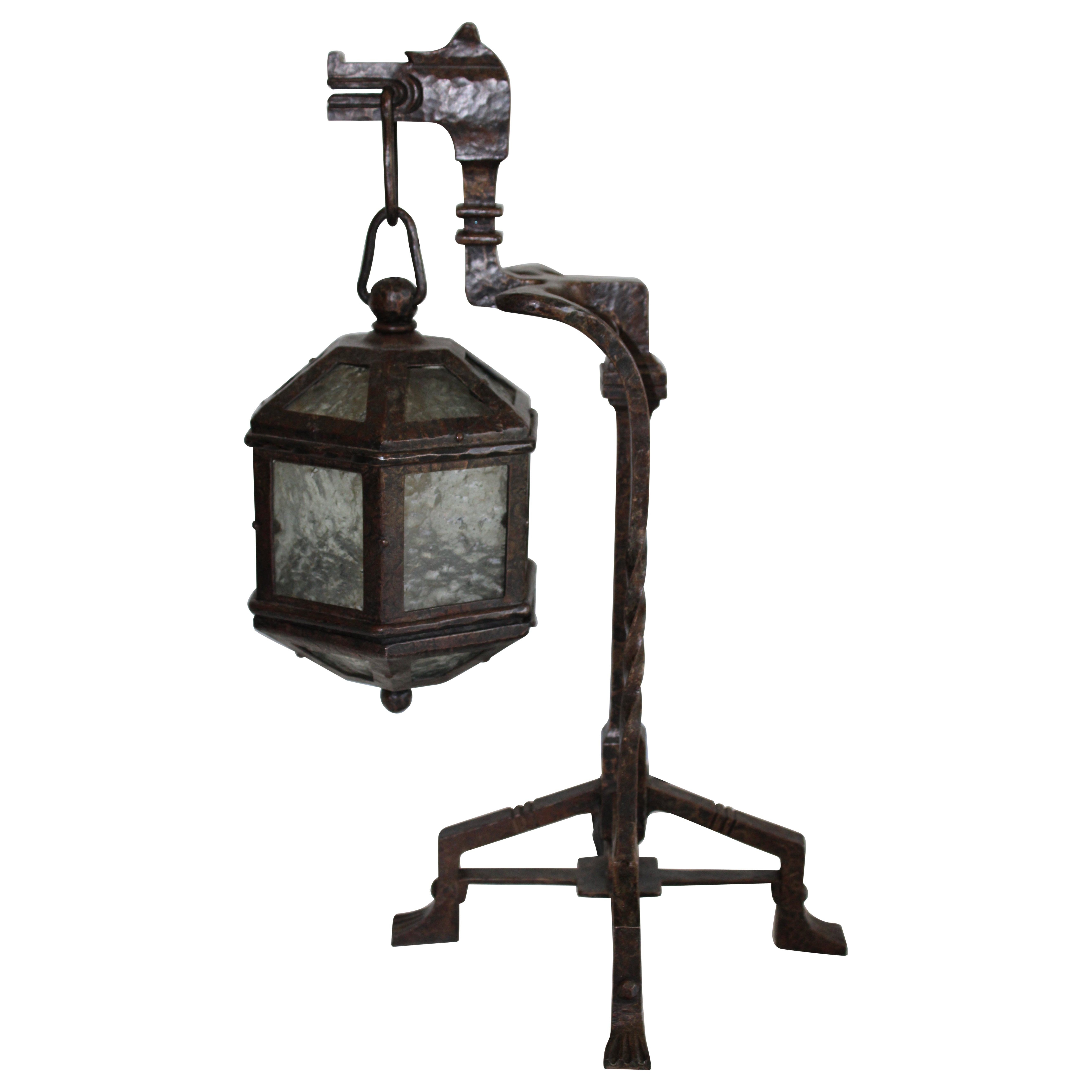 Austrian Art Deco Wrought Iron Dragon Lamp For Sale