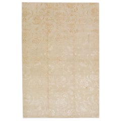 Beige Modern Wool & Silk Rug Handmade with Floral Design