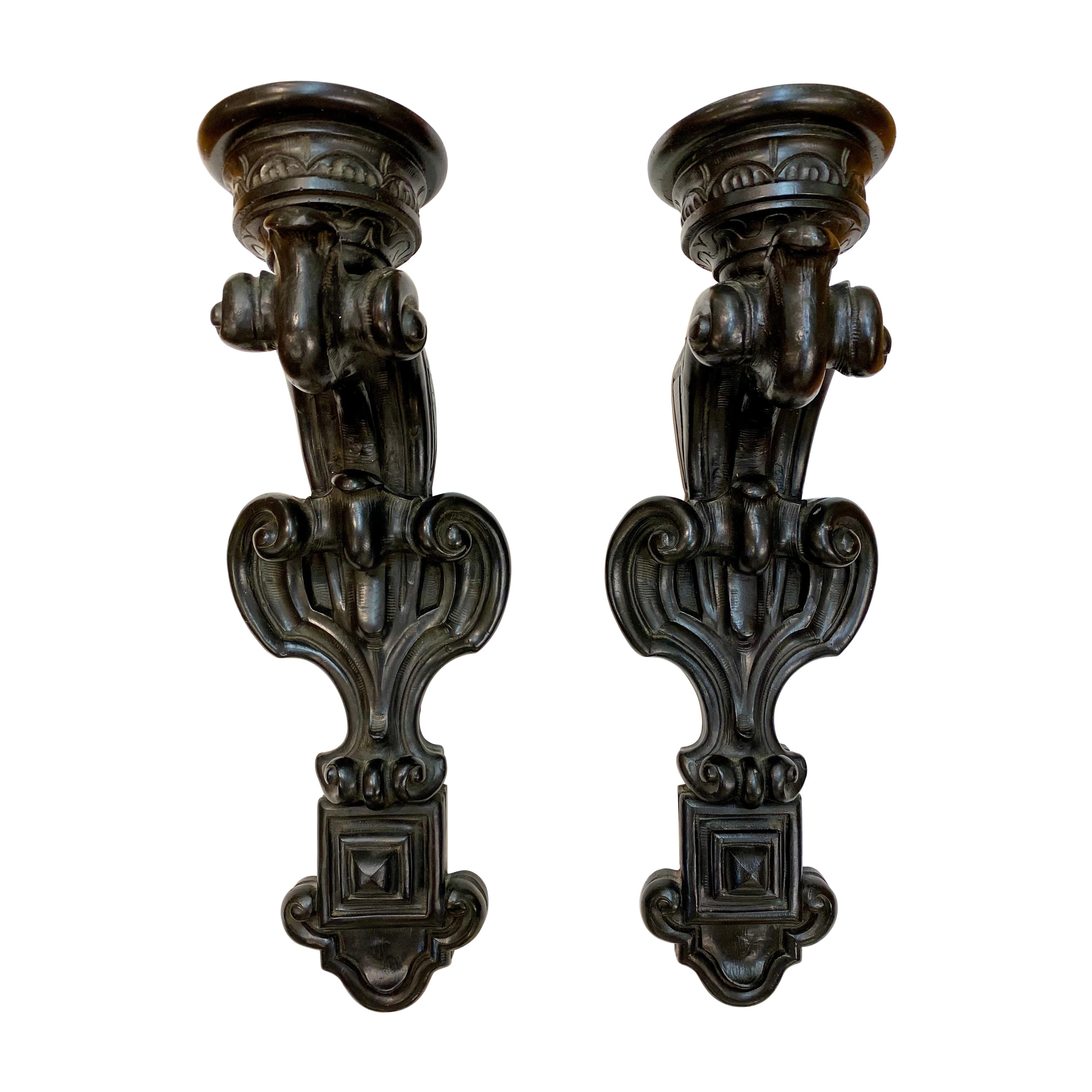 Baroque Style Pair of Candle Holder Sconces For Sale