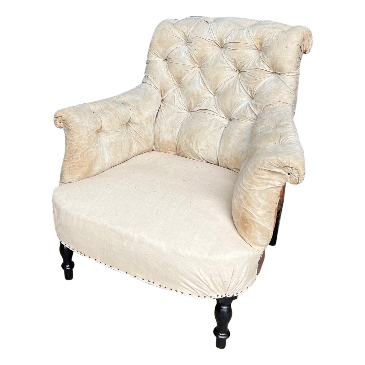 French Scrolled Back Tufted Napoleon III Armchair