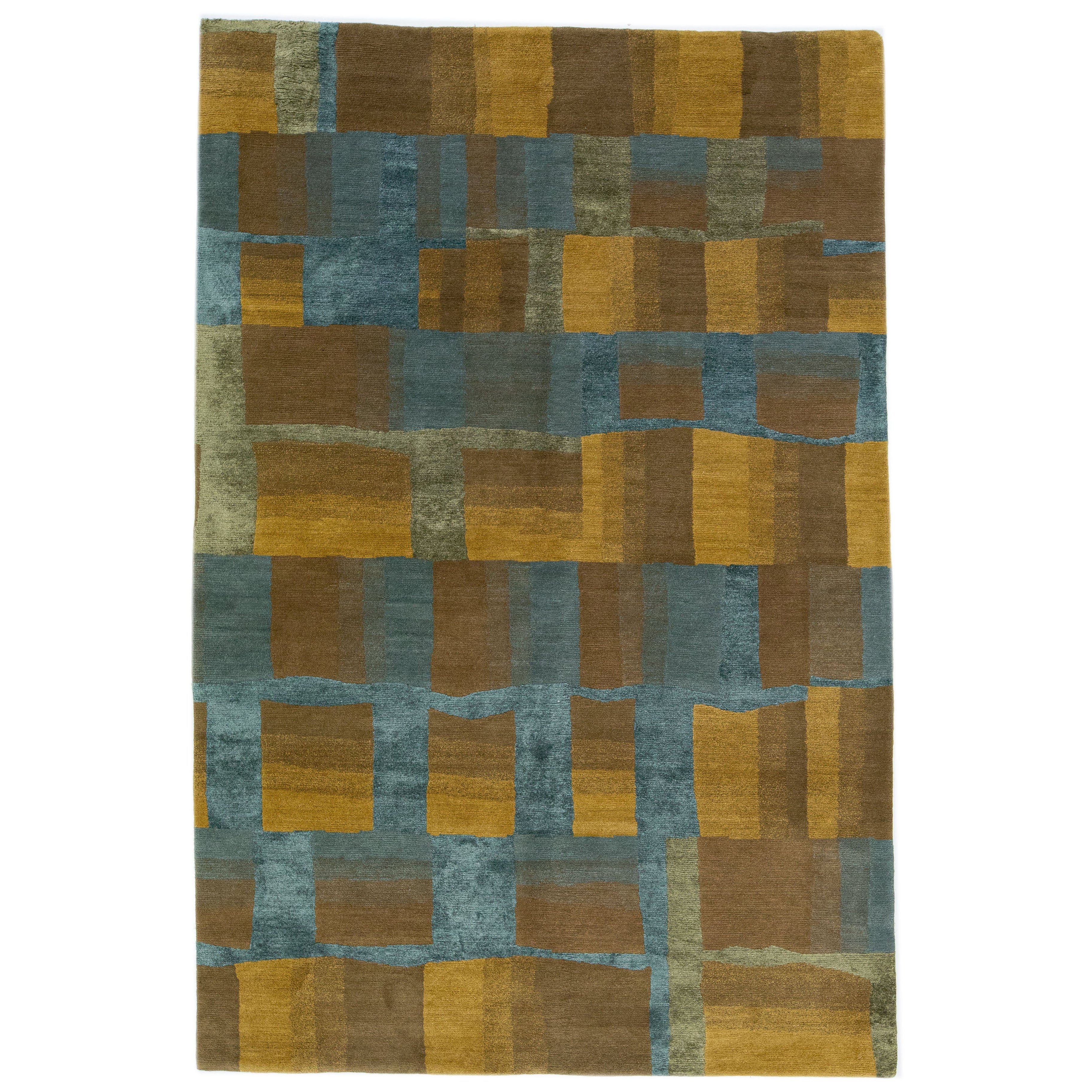 Modern Shakti Wool & Silk Tibetan Rug with Multicolor Abstract Design For Sale