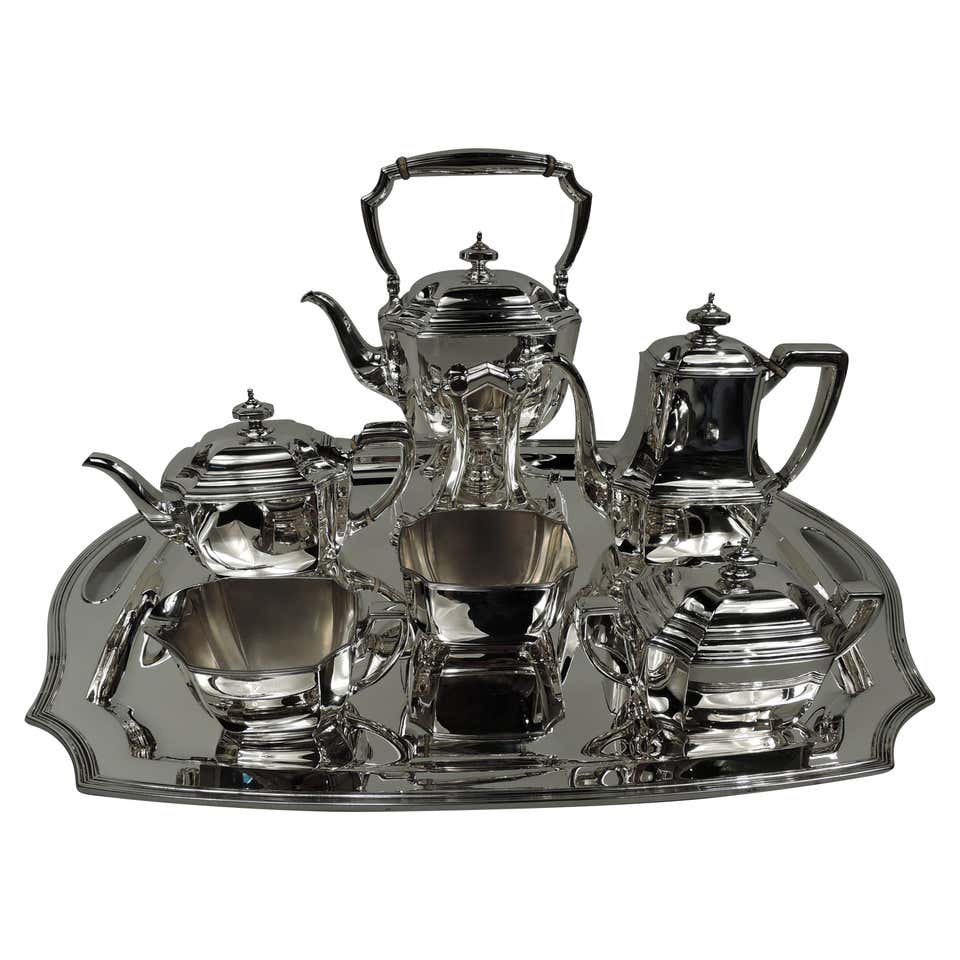 20th Century Italian Sterling Silver Tea Coffee Set Plus Tray Woodden ...
