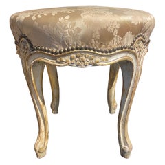 19th Century French Round Hand Carved Wooden Stool in Louis XV Style
