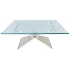 Lucite and Glass Rectangular Splayed Leg Butterfly Coffee Table