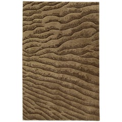 Brown Modern Indian Wool Rug Handmade with Abstract Motif