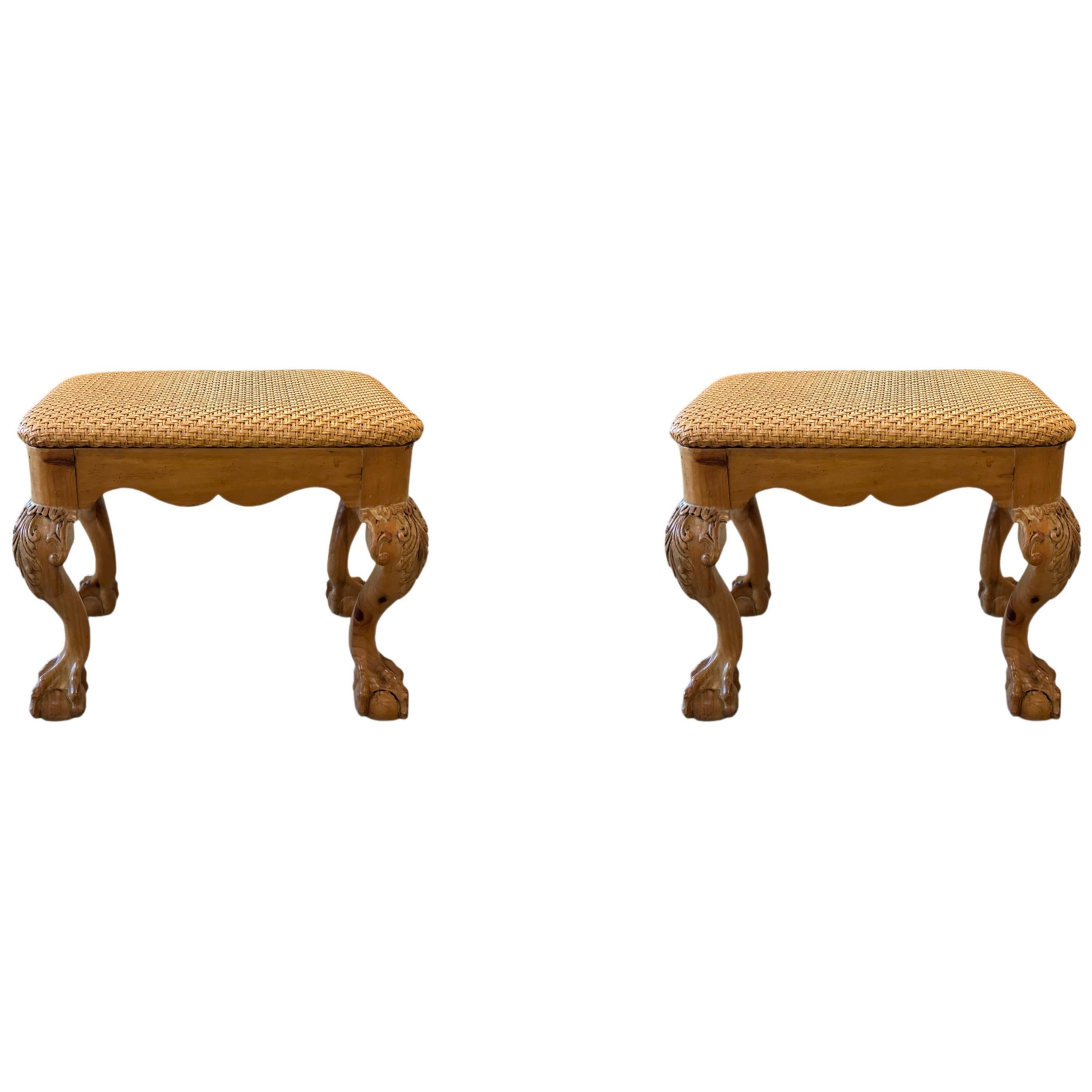 Pair of Carved Wood Stools For Sale