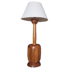 Midcentury Teak Marquetry Table Lamp Base, Inlaid Wooden Accent Light, 1960s