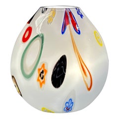 Murano Glass White Vase Lamp with Multi Color Accents