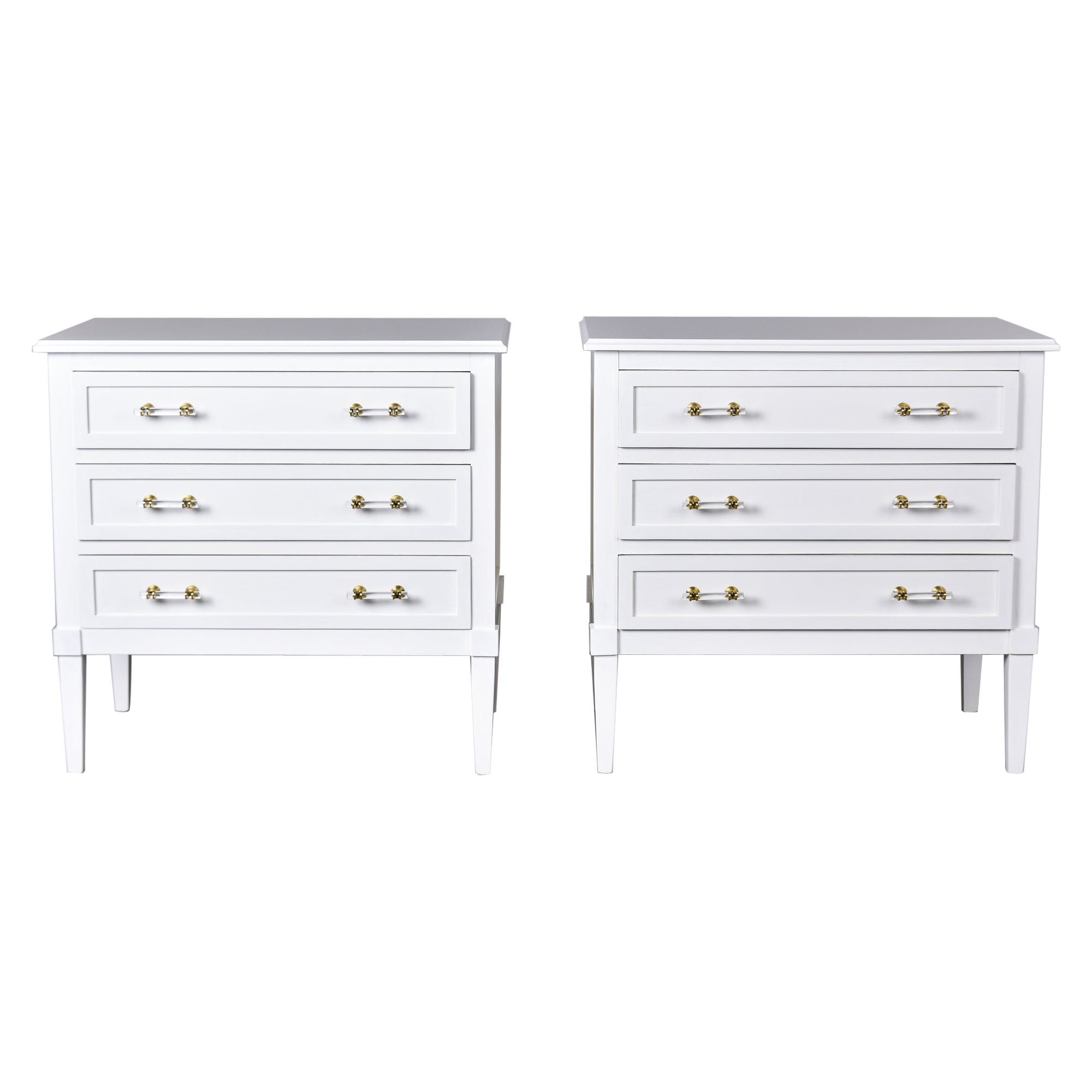 Pair White Bespoke Chests with Three Drawers For Sale
