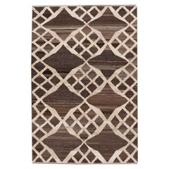 Flatweave Turkish Kilim Wool Rug In Brown with Geometric Motif