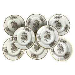 Dozen Antique Porcelain Dessert Plates Grisaille & Gold England, circa 1835
