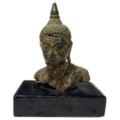 Antique Bronze Thai Siam Asian Temple Shrine Buddha Head Bust Fragment 18th-19th Century
