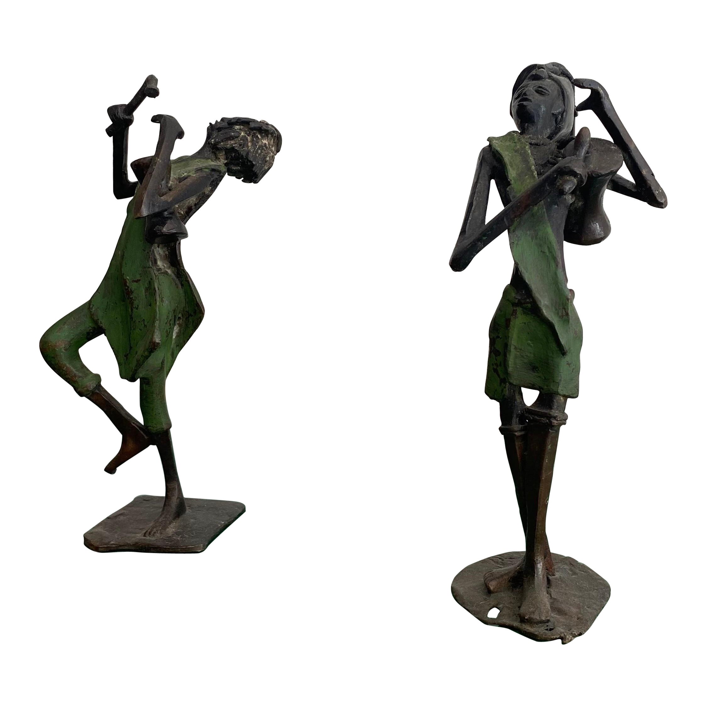 Khadim Diop Bronze Sculptures African Ethnic Art Statue Musician Vintage Modern For Sale