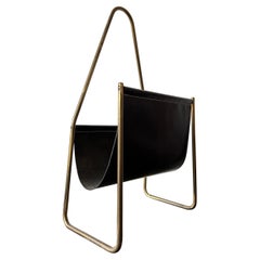 Carl Auböck Magazine Holder in brass and black leather