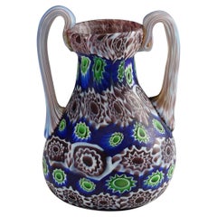 Antique Millefiori Vase with Handles, Fratelli Toso Murano, 1910