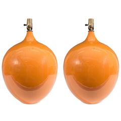 Pair of Ceramic Round Table Lamps in Pumpkin