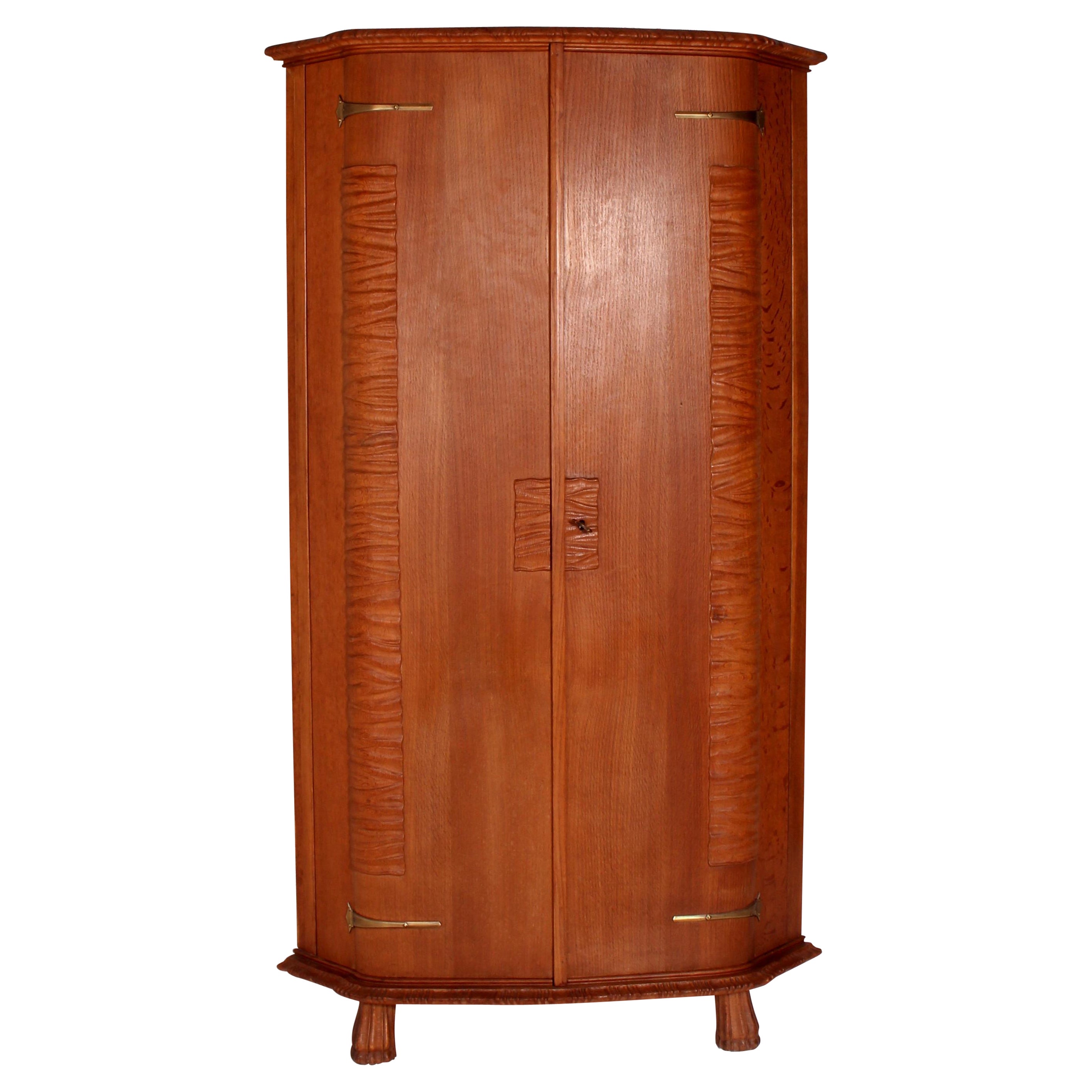 Colli Torino (Est. 1850) Art Nouveau Italian Corner Cabinet Wardrobe Solid Oak  For Sale