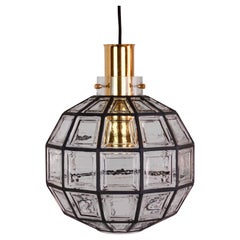 Limburg One of Three Large Brass Iron & Clear Glass Round Pendant Lights C.1965