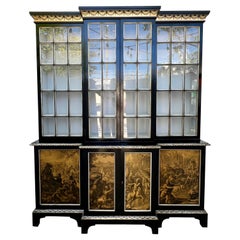 Vintage Neoclassical Hand-Painted Library Bookcase and Display Cabinet, English 20th C. 