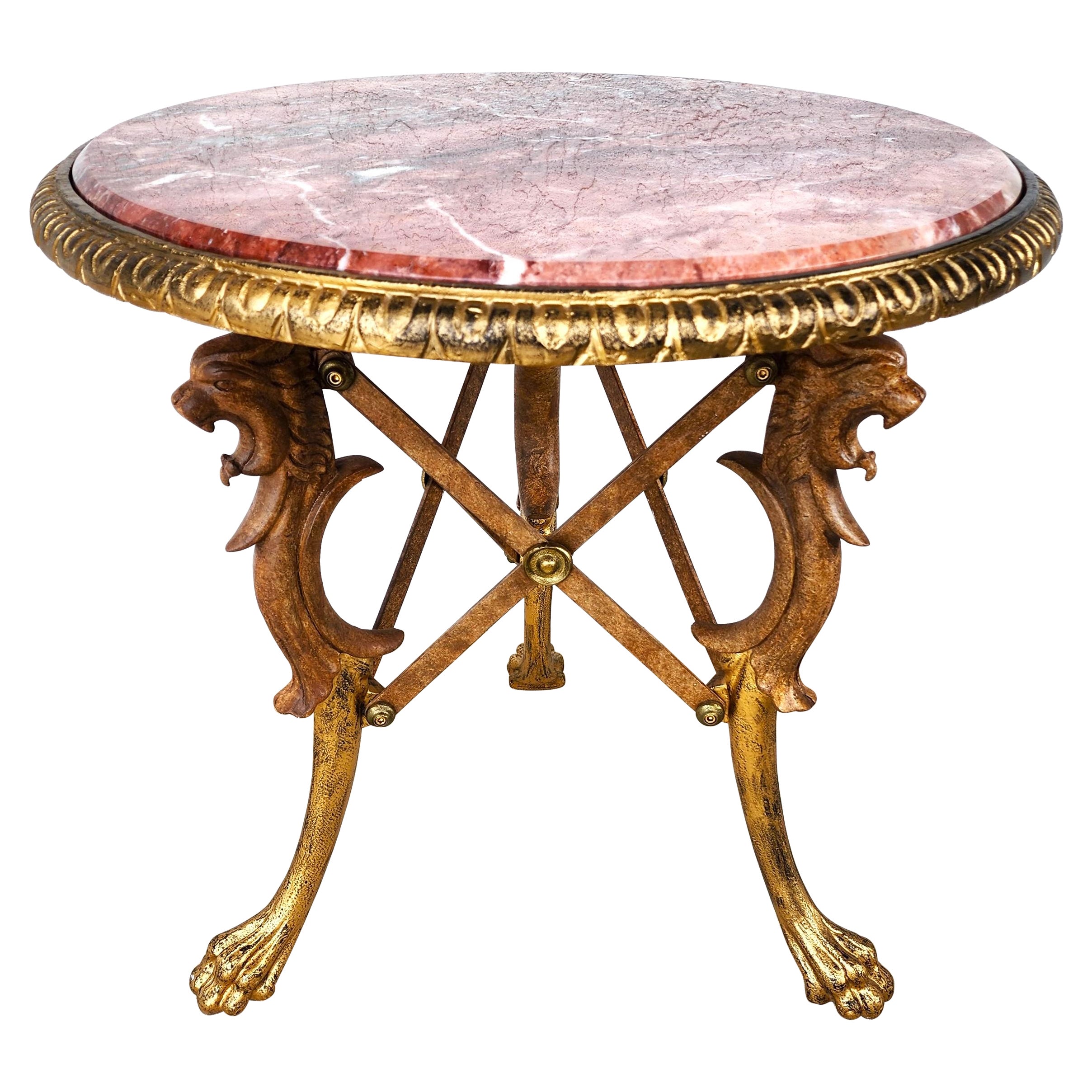 Gueridon-Tisch aus patinierter und vergoldeter Bronze mit Marmorplatte im Angebot