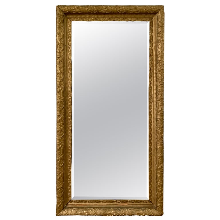 Antique Gold Giltwood Beveled Wall Mirror, Late 19th Century For Sale at 1stDibs