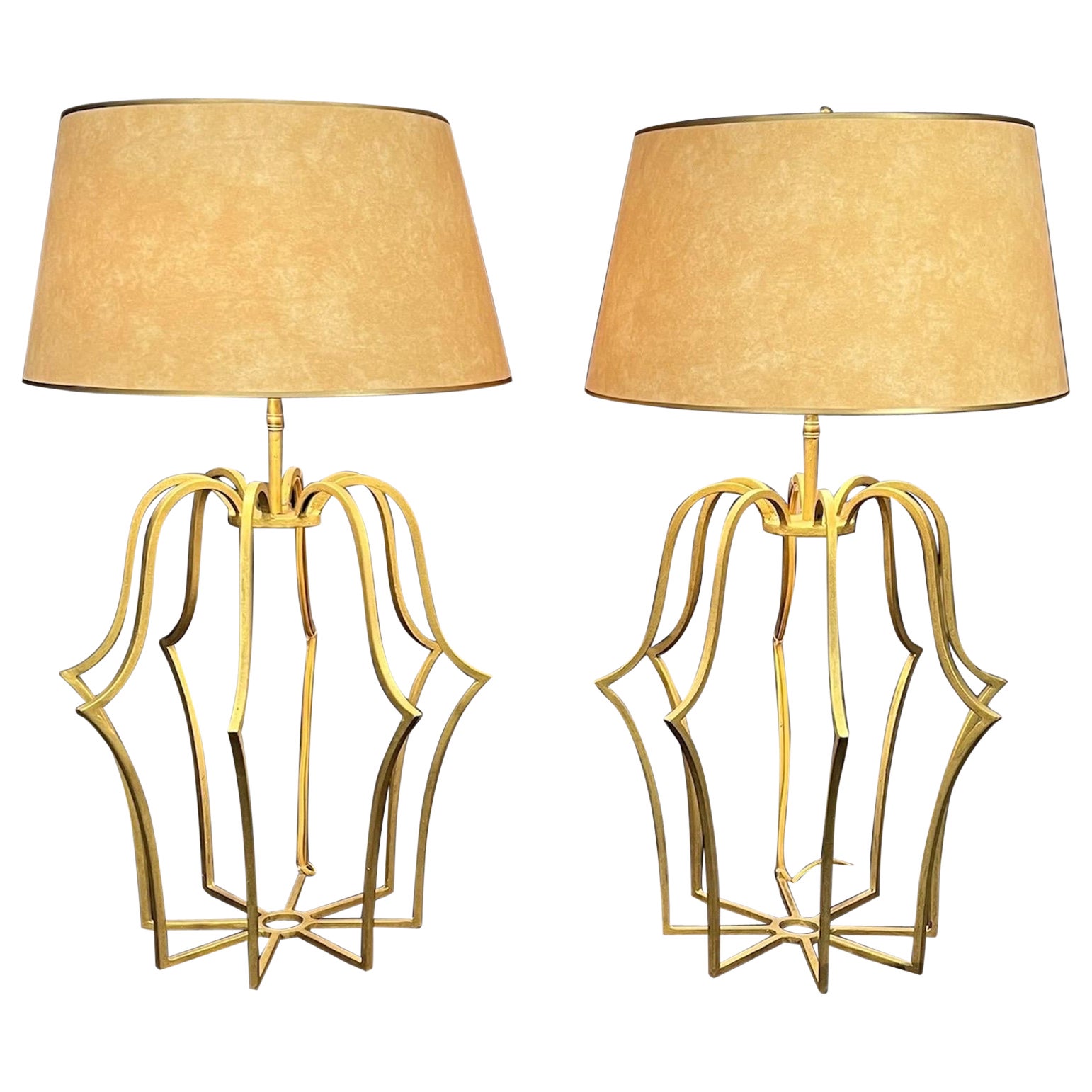 A Pair of Mid Century Gilt-Iron Lamps  For Sale