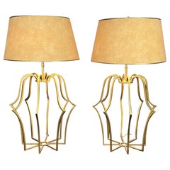 A Pair of Mid Century Gilt-Iron Lamps 