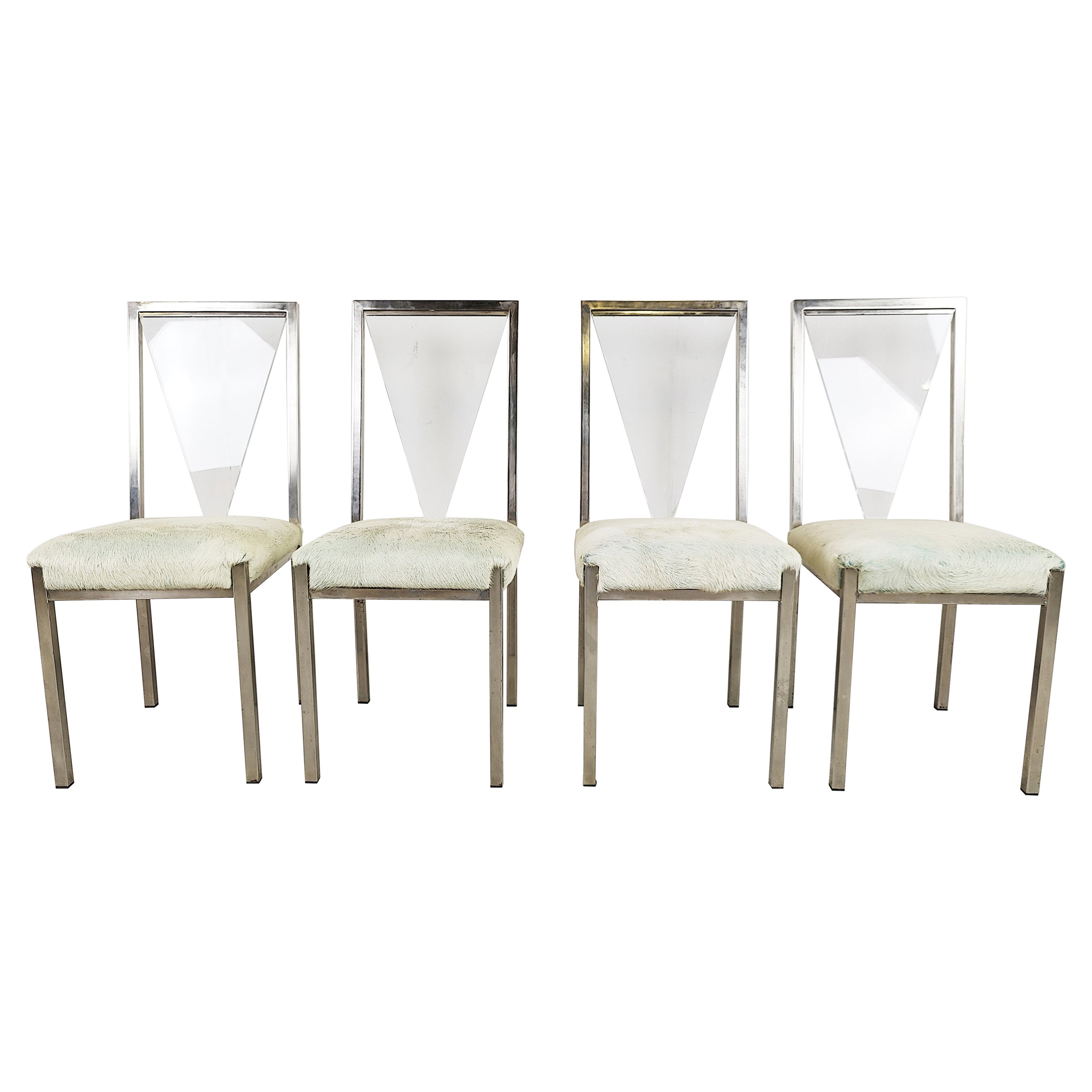 Metal and Lucite Dining Chairs by Belgochrom, 1970s, Set of 4 For Sale