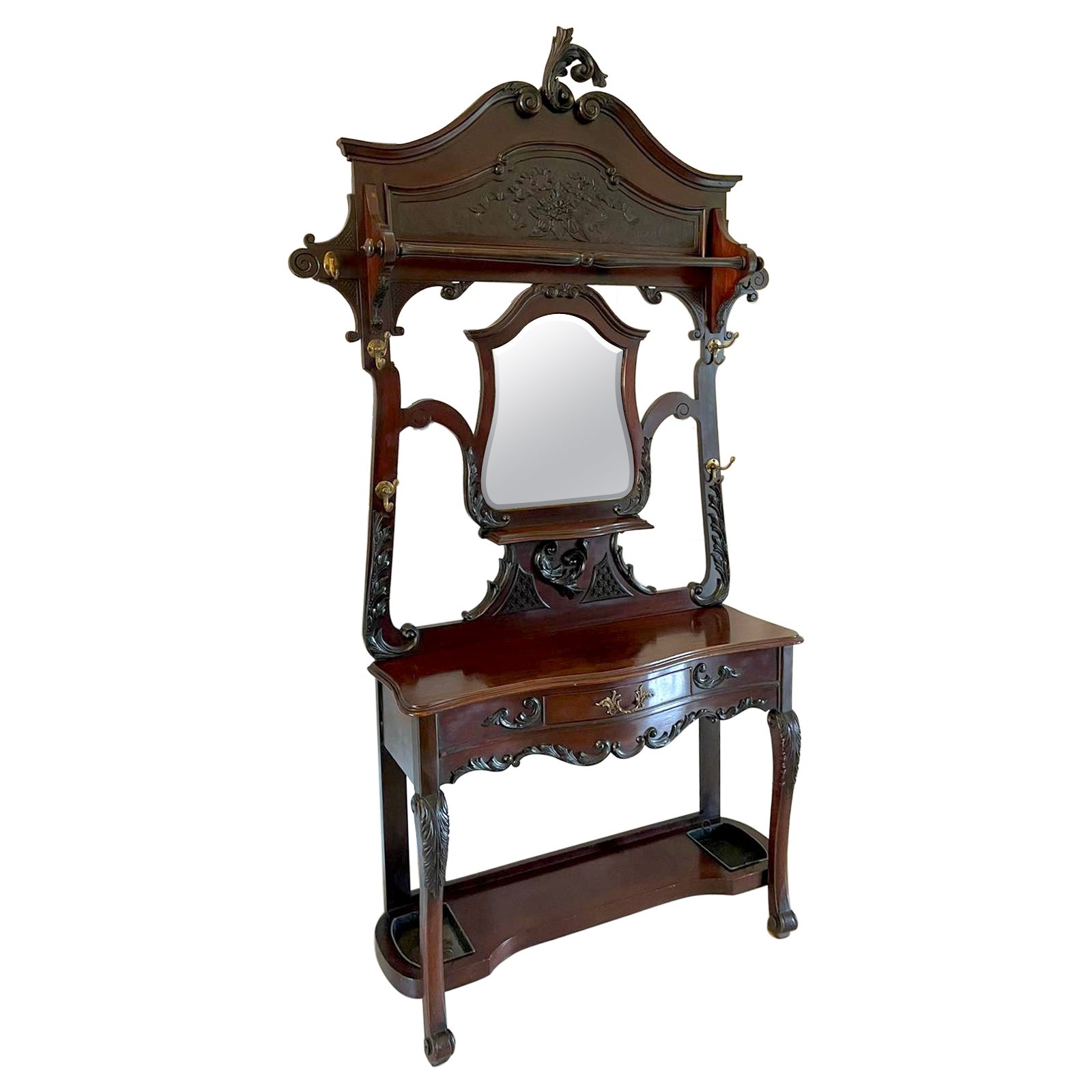 Qualité de l'ancien meuble d'entrée en acajou sculpté du 19e siècle de l'époque victorienne