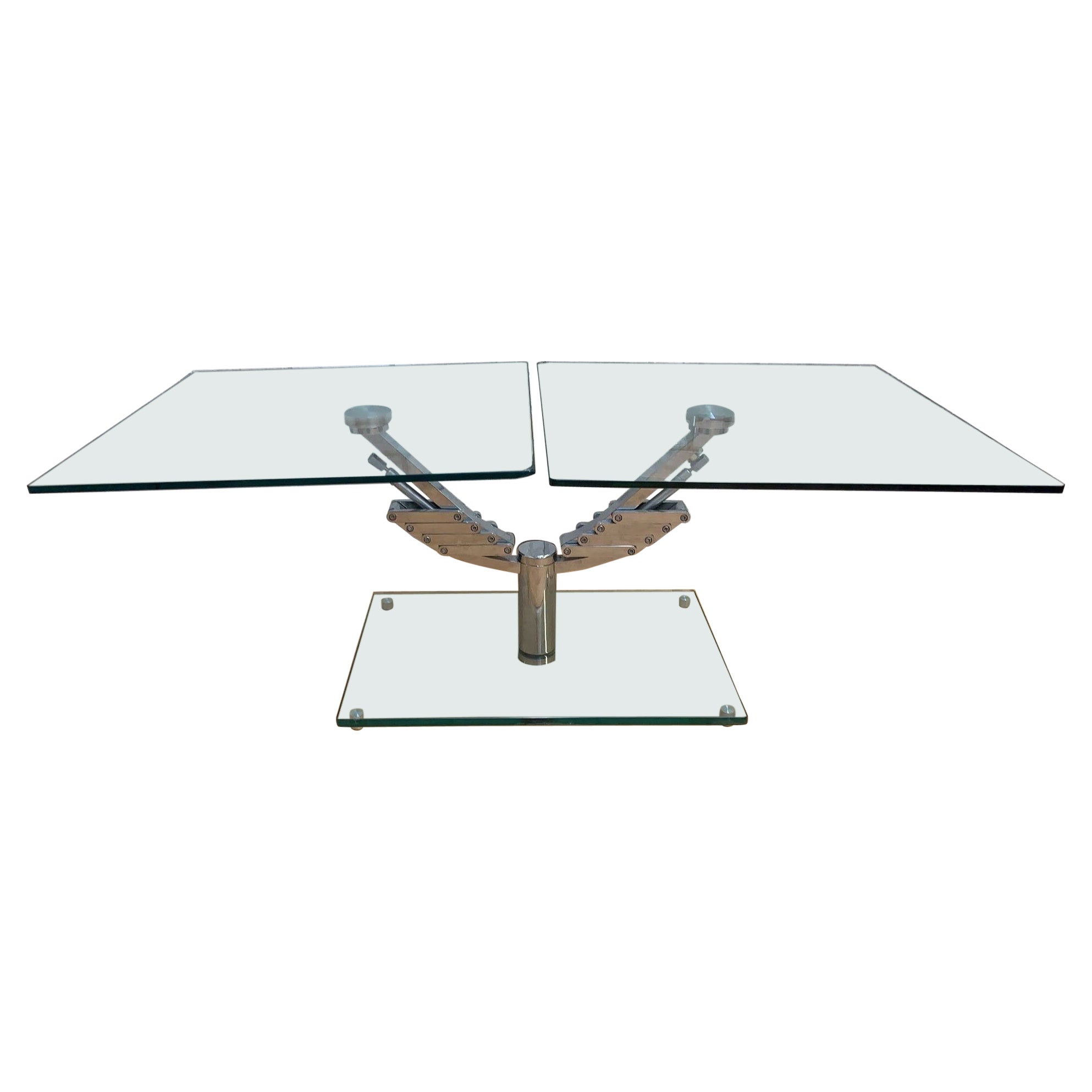 Vintage Italian Mod Glass Top Extending 2 Arm Cocktail Table For Sale