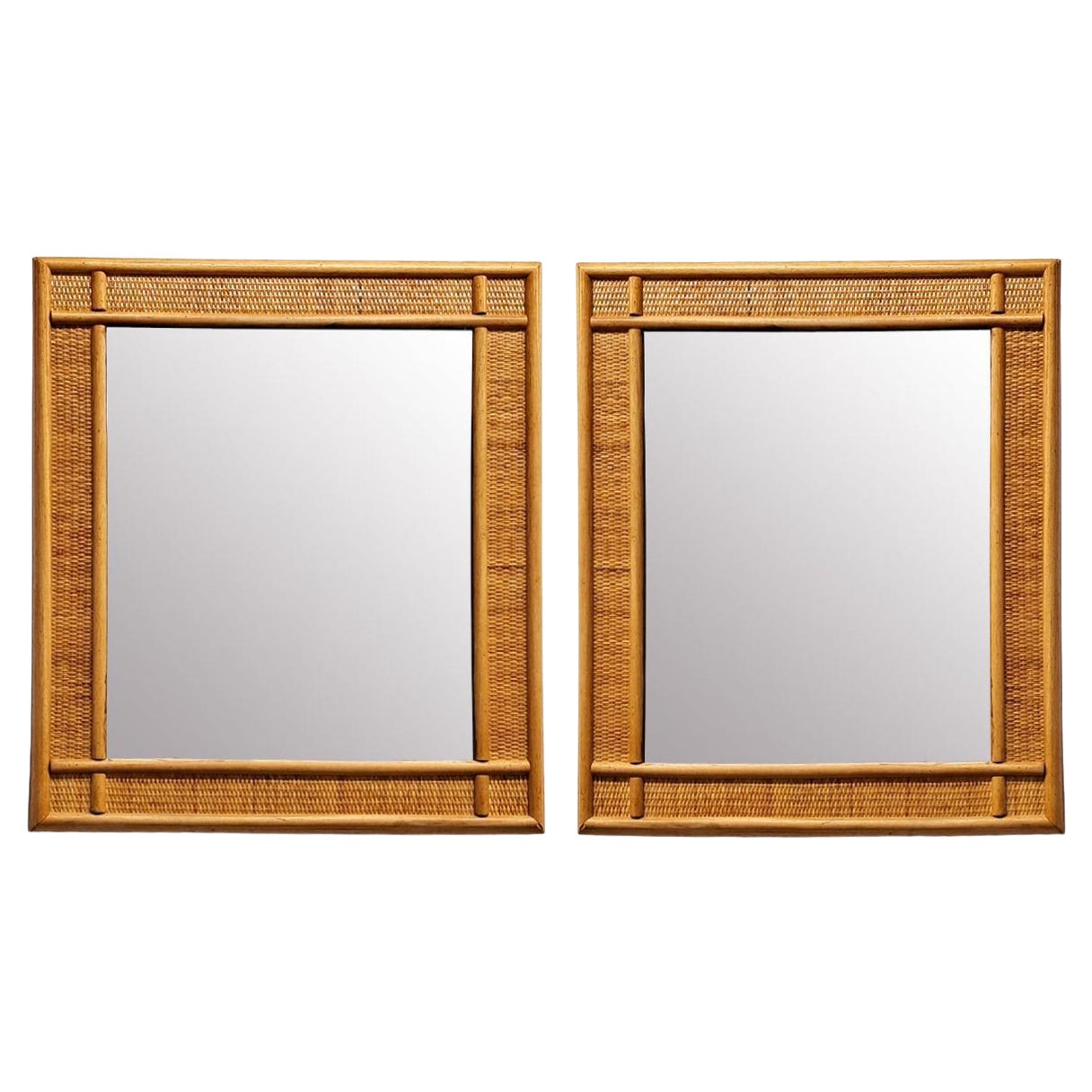 Pair of Italian Mirrors with Bamboo Cane Frame, 1970s