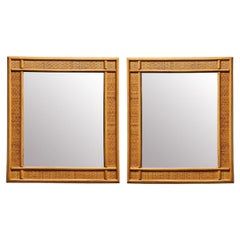 Vintage Pair of Italian Mirrors with Bamboo Cane Frame, 1970s