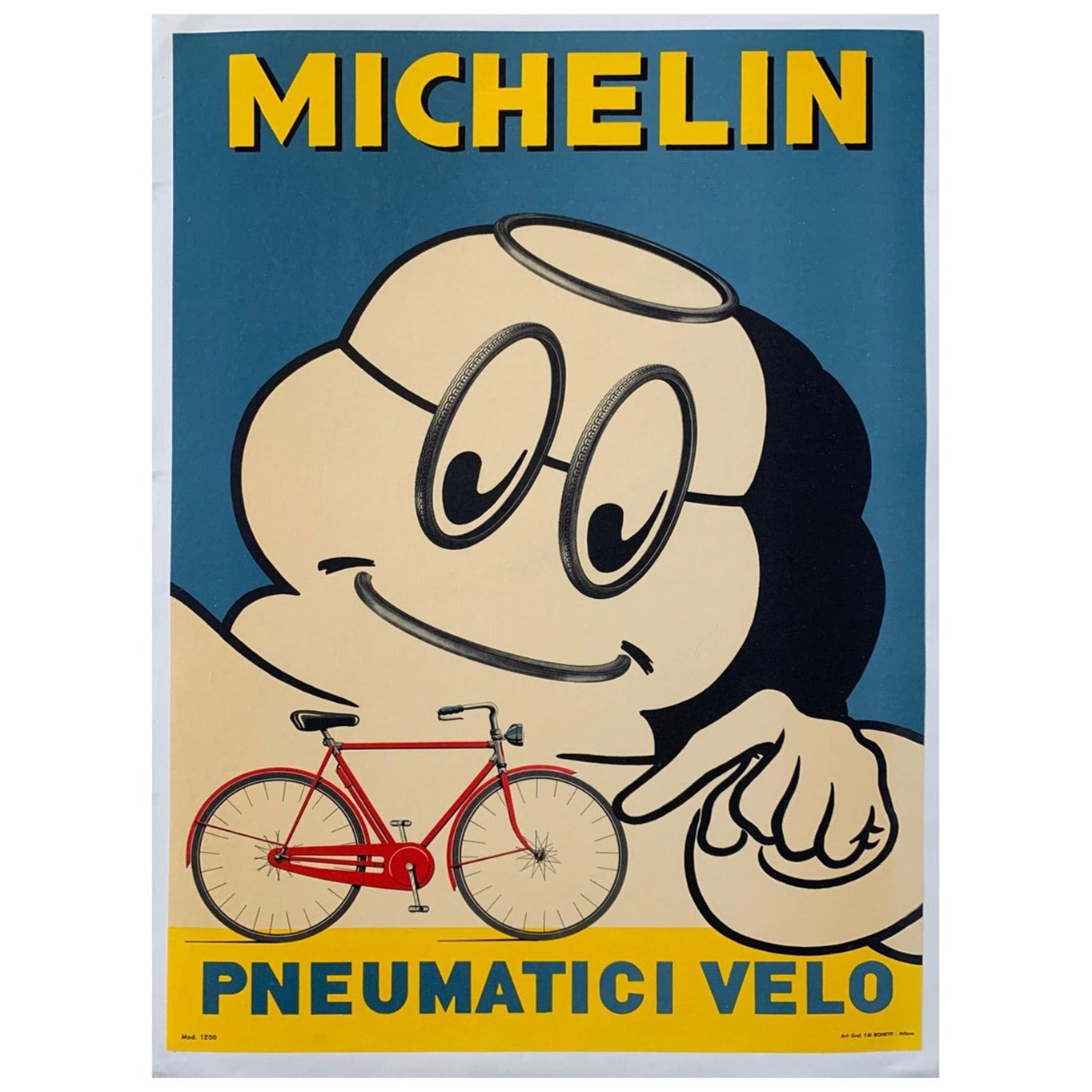 Affiche vintage d'origine Michelin Pneumatici Velo, 1959 en vente