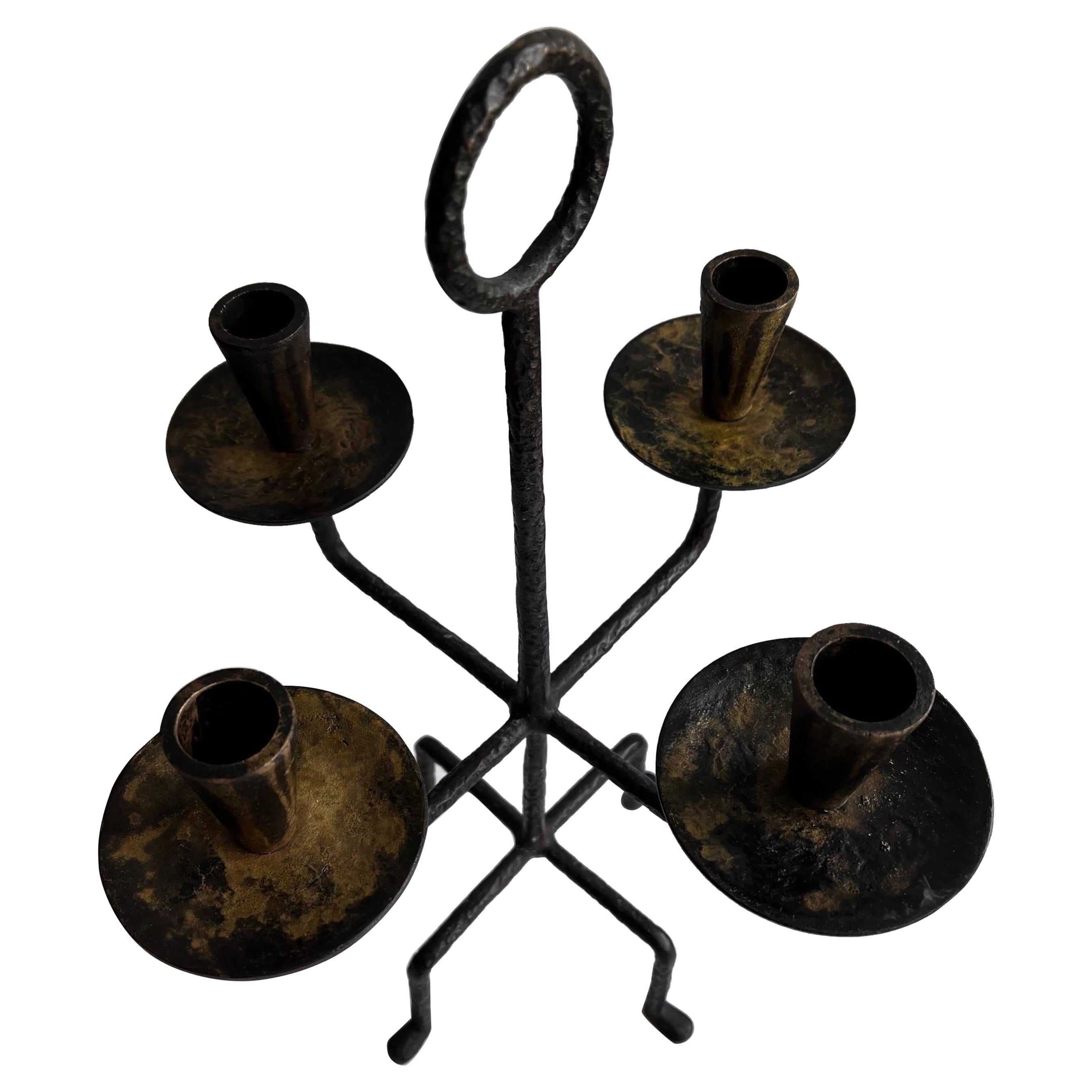 Hammered Bronze Candelabrum Attributed to Tommi Parzinger, circa 1930s For Sale