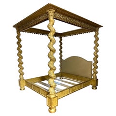 Carved Gilt Italian 4 Poster Canopy Bed