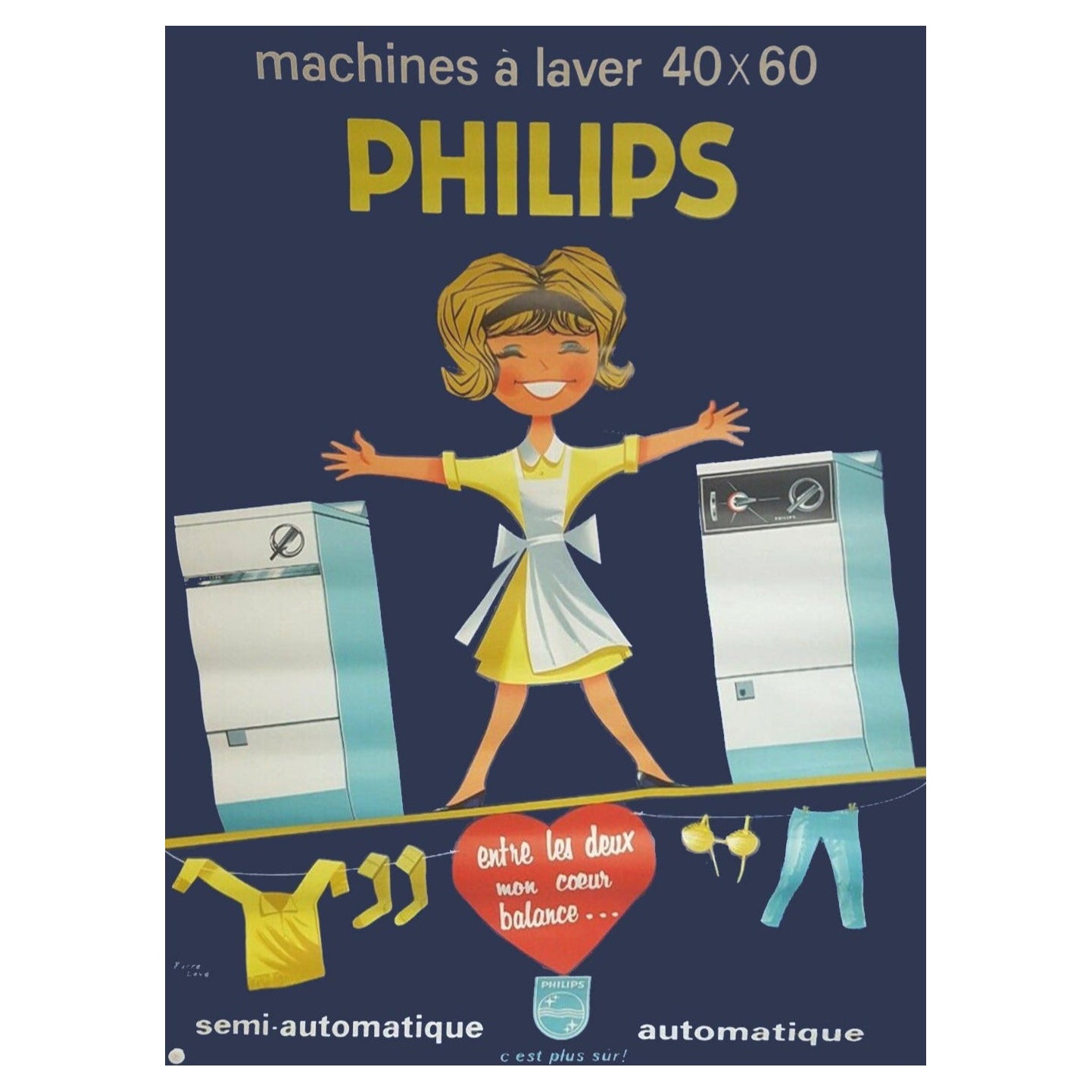 Affiche vintage originale Philips, Machines A Laver, 1960 en vente