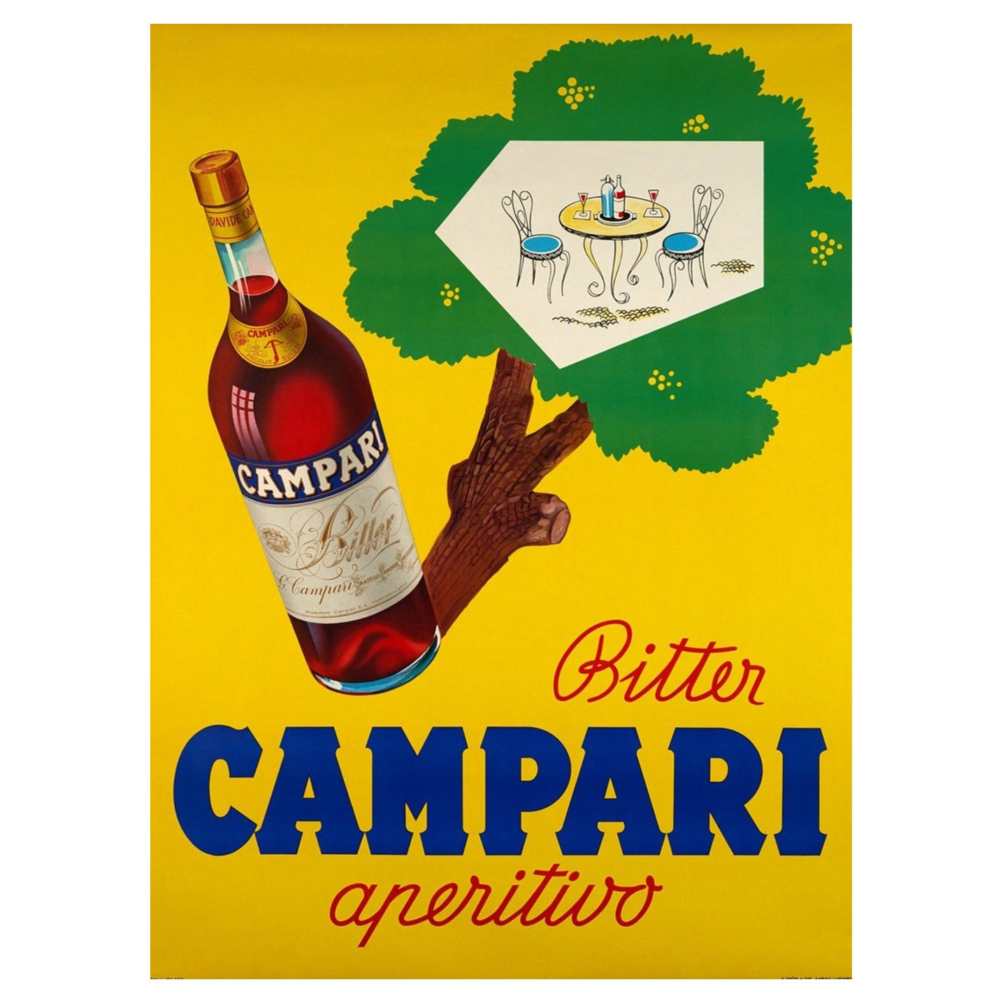 Affiche vintage d'origine Bitter Campari Aperitivo, 1955