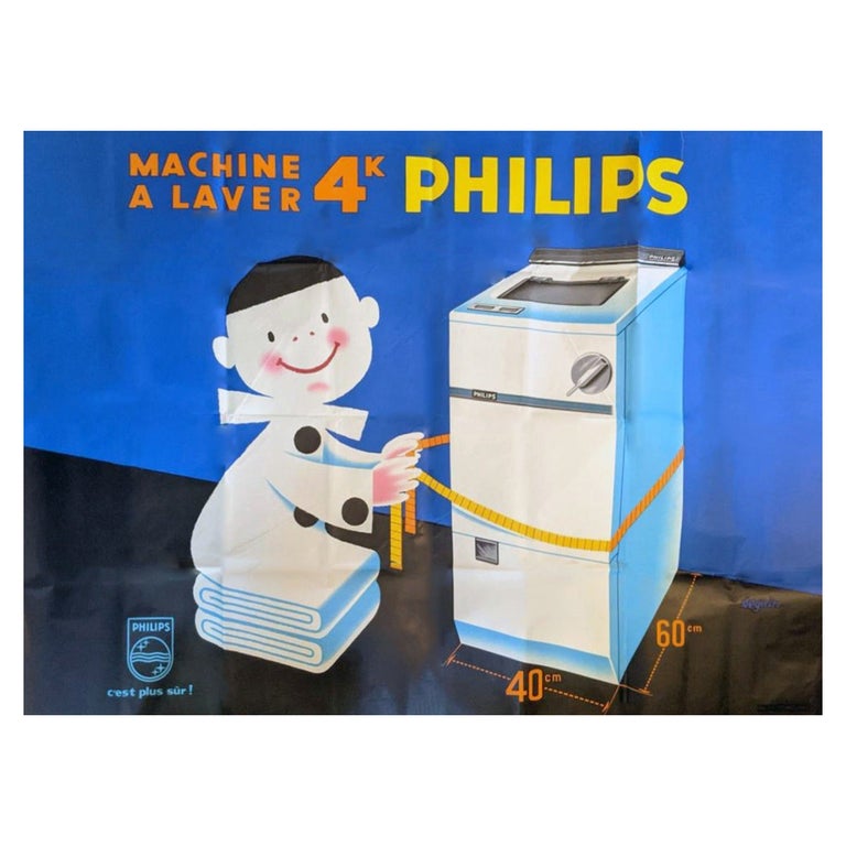 1960 Philips, Machine a Laver Original Vintage Poster For Sale at 1stDibs |  1960s washing machine