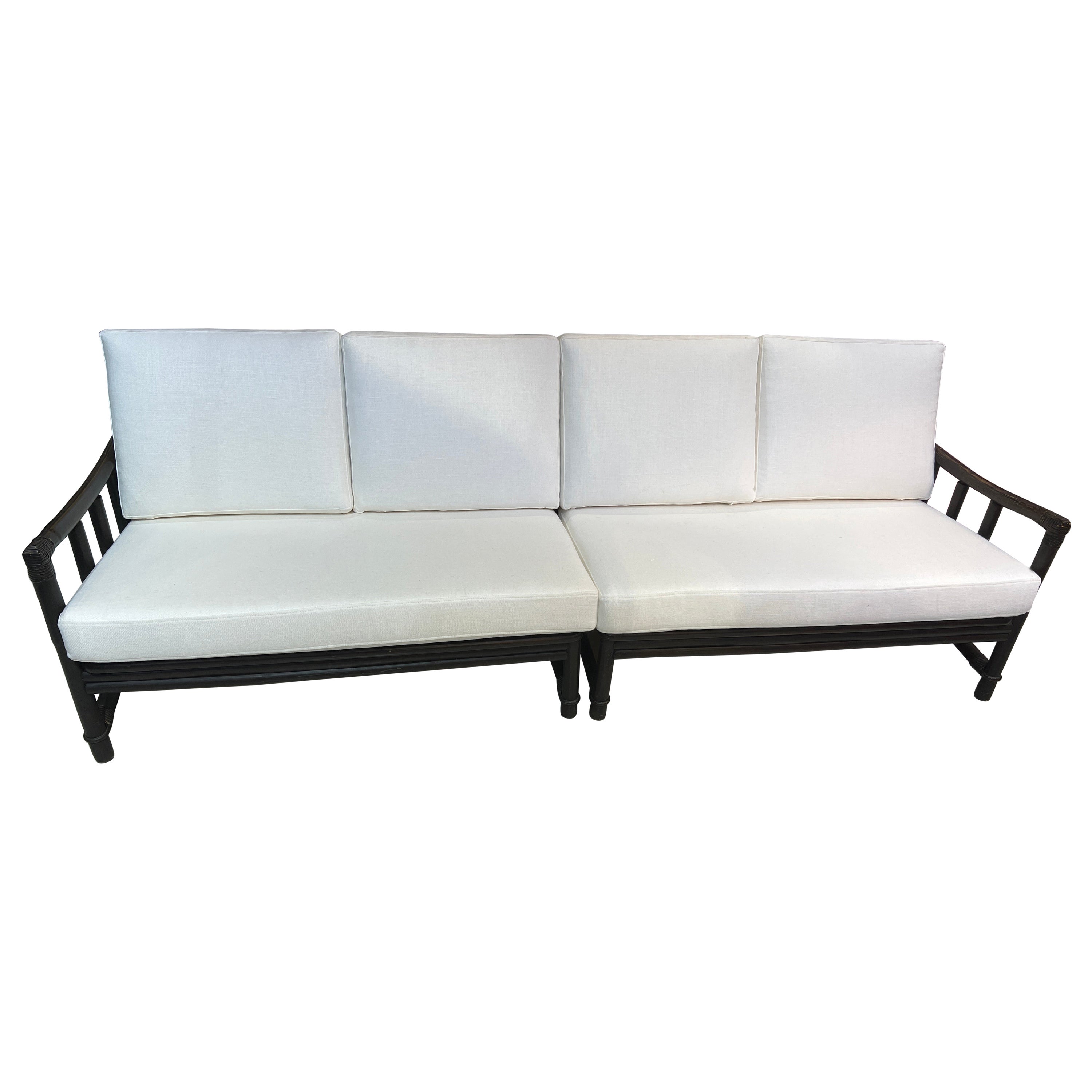 Vintage Ficks Reed Two Piece Rattan Sofa / Sectional For Sale