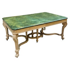1970s Regency Style Faux Marble Painted Dining Table with 5 Leaves 