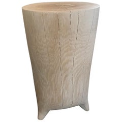21st Century Elongated Bleached Wood Hand Carved Side Table on Tiny Feet