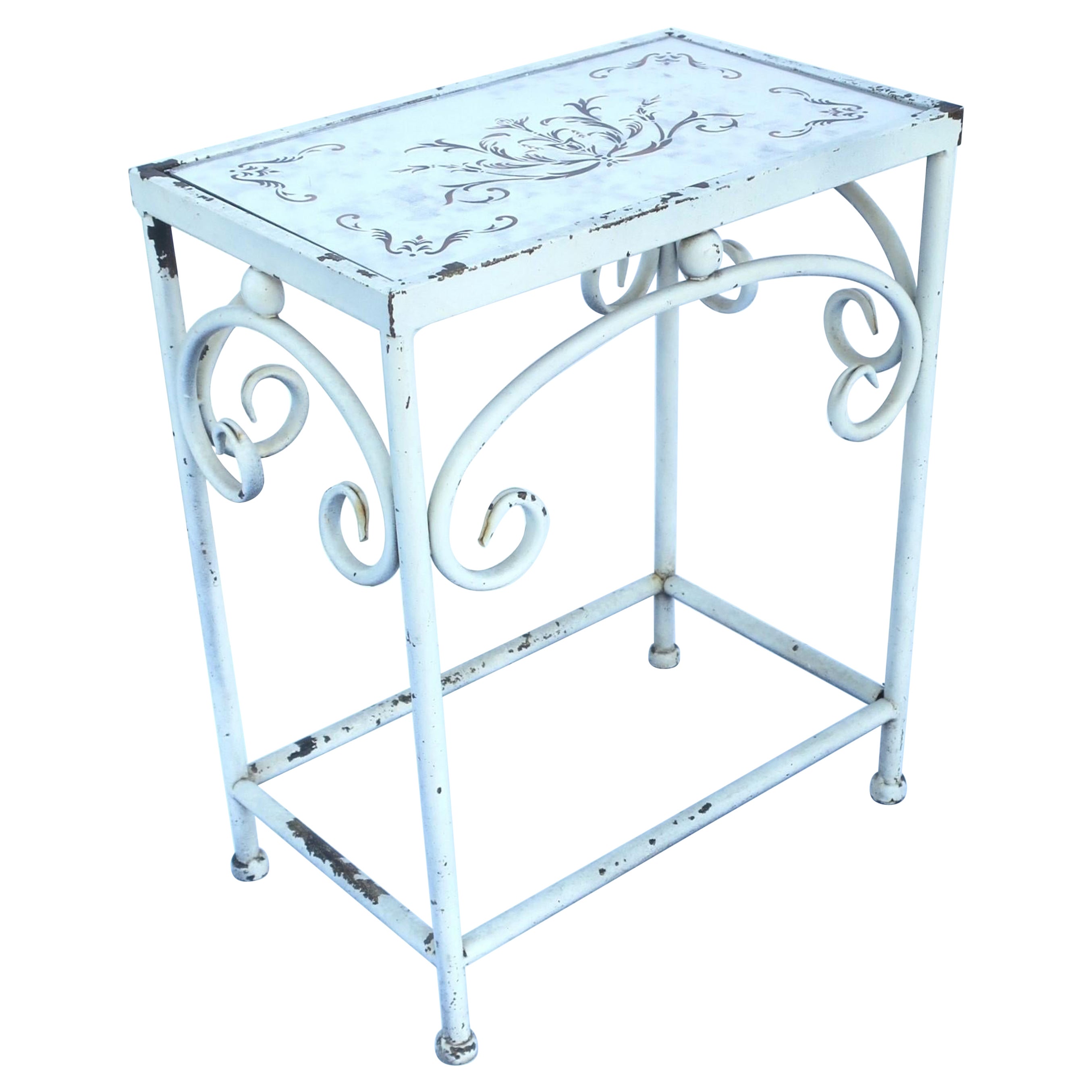 White Metal Side Drinks Table with Mirrored Glass Top, Small For Sale