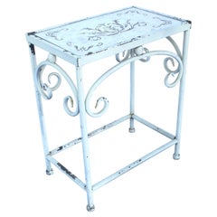 White Metal Side Drinks Table with Mirrored Glass Top, Small
