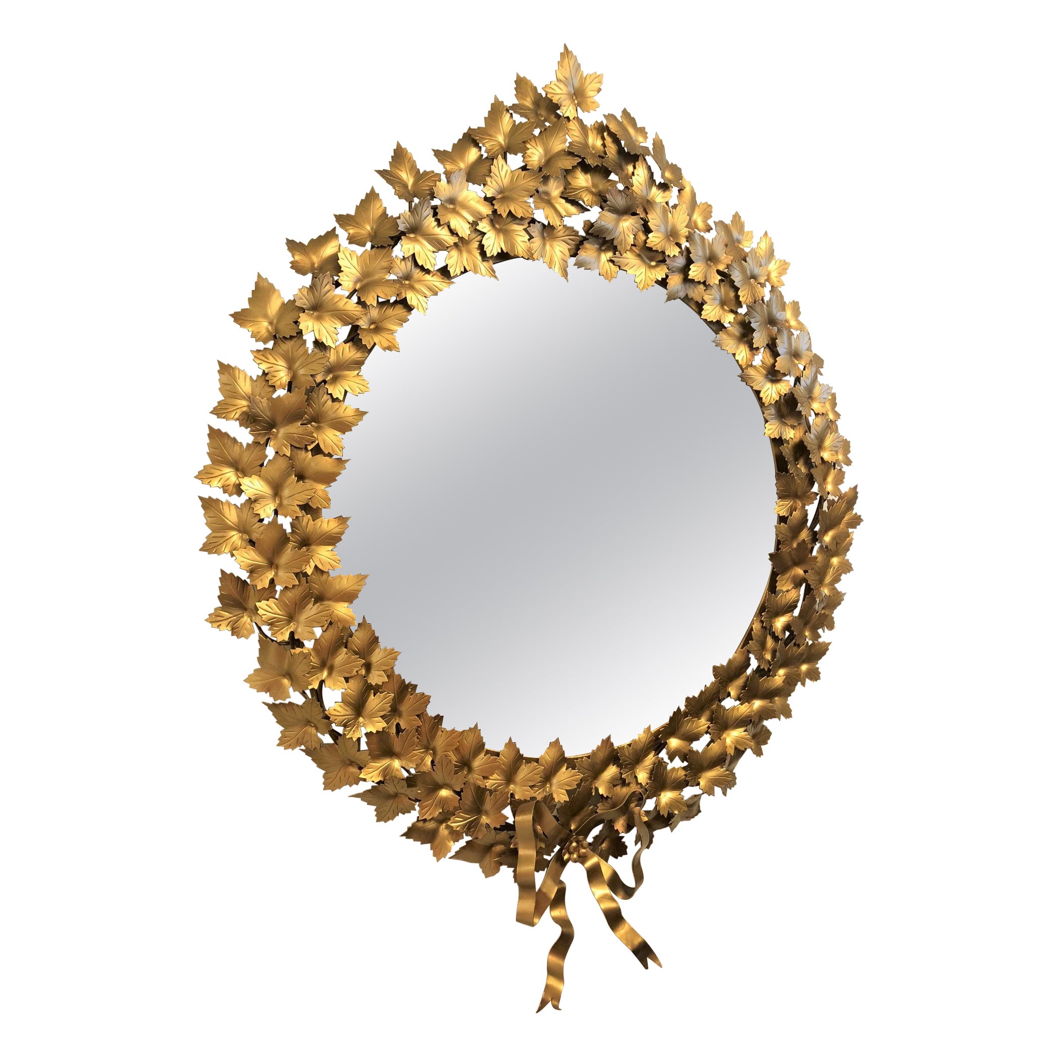 Neoclassical Style Gold Floral Mirror For Sale