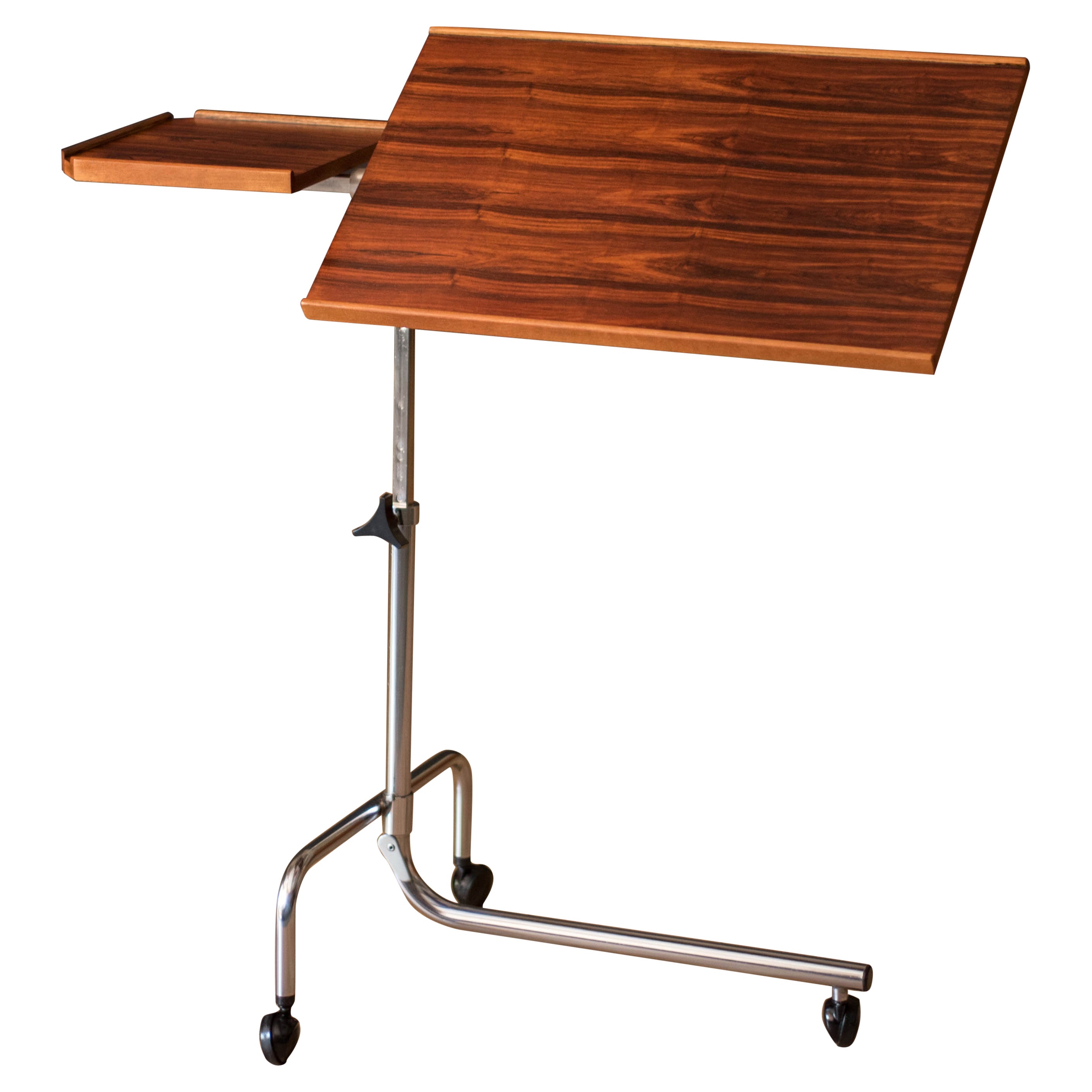 HMN Danish Modern Rosewood and Chrome Adjustable Reading Tray Table Stand  For Sale